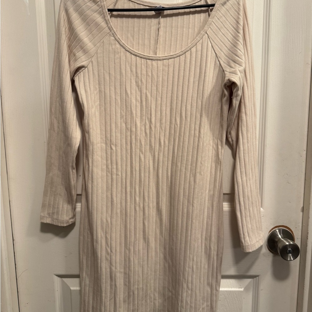 Old Navy Cream Long Sleeve Ribbed Dress
